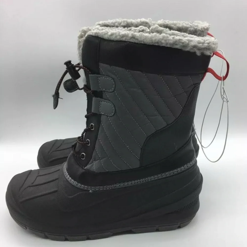 Cat & Jack Kids Black Faux Fur Lined Collar Thermolite Winter Boots Size 4